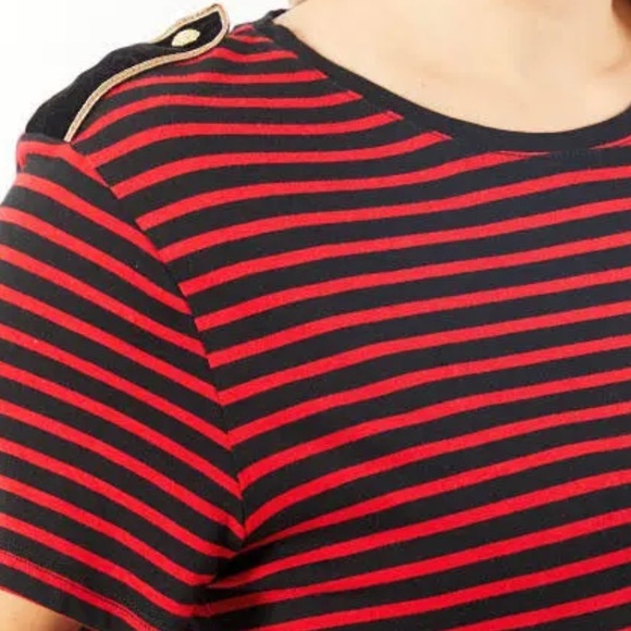 Ralph Lauren Stripe T-Shirt Red Black Gold Crew Neck Small Epaulets - Picture 2 of 10